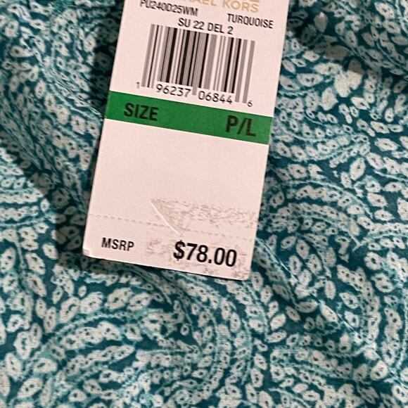 Michael Kors Halter Top Shibori Printed Turquoise Large Petite - Picture 7 of 11
